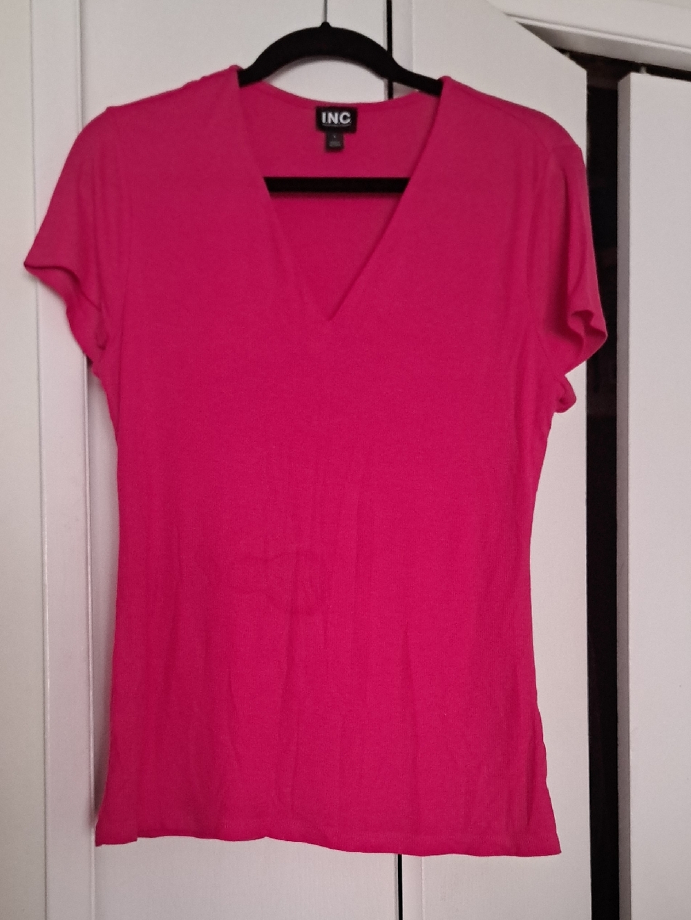 INC International Concepts Bright Pink V-Neck Short Sleeve Tee